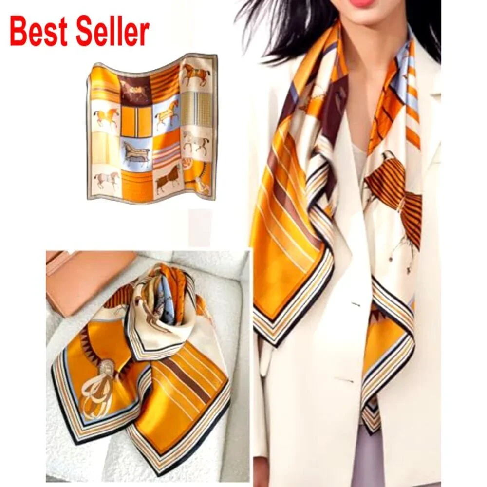 Silk Satin Head Scarf for Women, Lightweight Fashion Neck Scarf